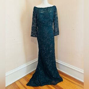 La Femme Dark Green Lace Mother of the Bride Dress